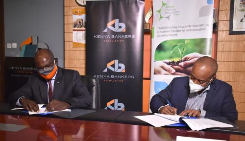 KBA CEO Dr. Habil Olaka (Left) with Kenya Climate Innovation Centre CEO Mr. Edward Mungai